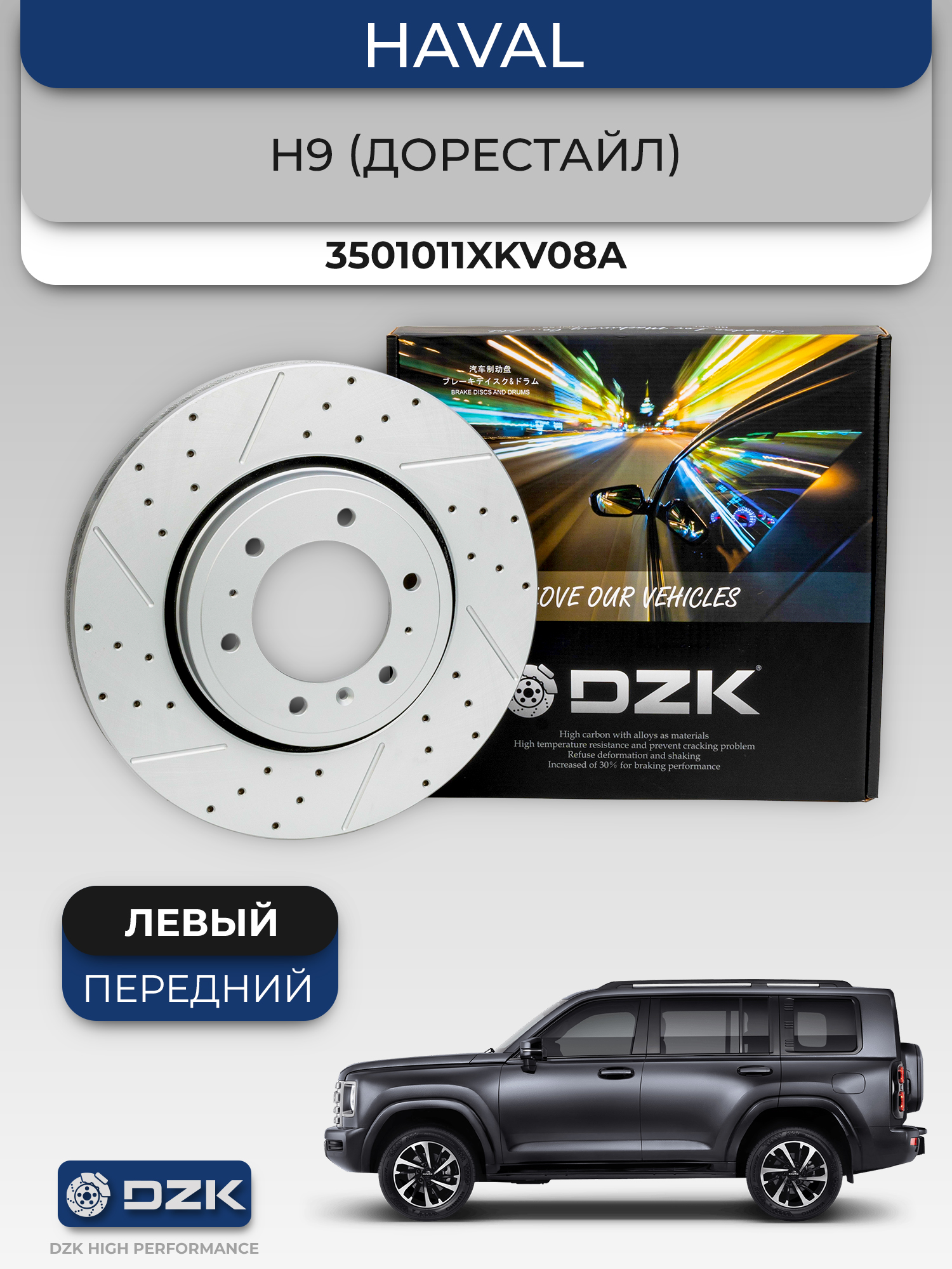HAVAL H9 (дорейсталинг). Передний ЛЕВЫЙ вентилируемый/перфорированный тормозной диск 3501011XKV08A - Фото 1